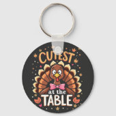 Niedliche Türkei am Tisch Funny Erntedank Schlüsselanhänger (Vorderseite)