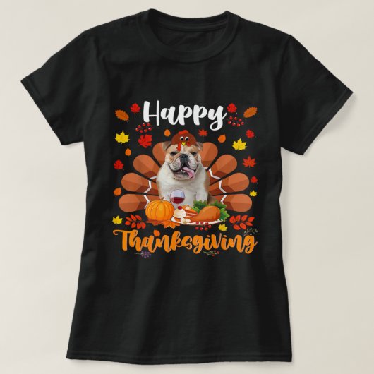 Niedliche Türkei Boston Terrier Dog Herbst T-Shirt (Design vorne)