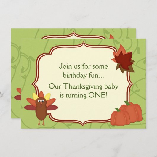 Niedliche Türkei Erntedank 1. Geburtstag Einladung (Vorne/Hinten)