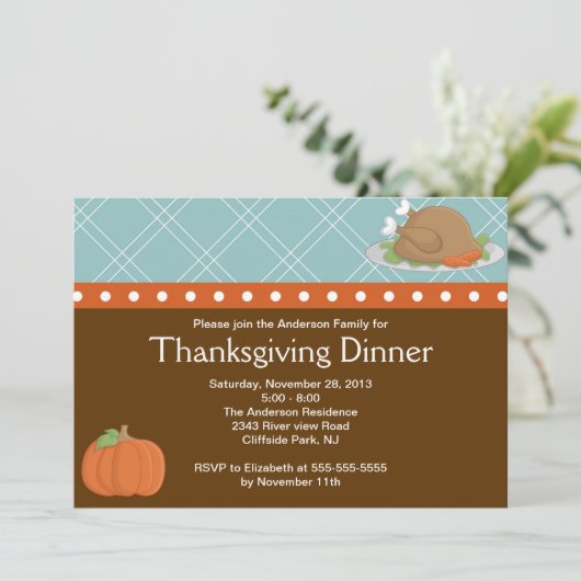 Niedliche Türkei Erntedank Abendessen Party Einlad Einladung (Stehend Vorderseite)