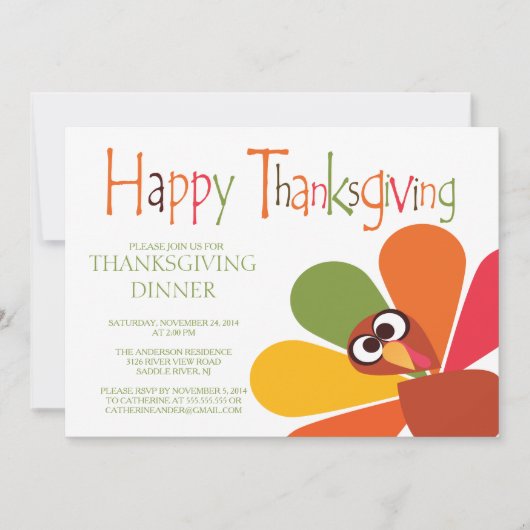 Niedliche Türkei Erntedank Abendessen Party Einlad Einladung (Vorderseite)