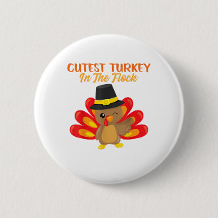 Niedliche Türkei in Flock Happy Thanksgiving Day B Button