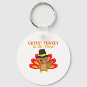 Niedliche Türkei in Flock Happy Thanksgiving Day B Schlüsselanhänger
