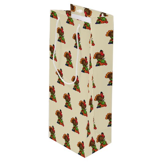 Niedliche Türkei mit ernährtem Erntedank Geschenktüte Für Weinflaschen (Vorderseite Schrägansicht)