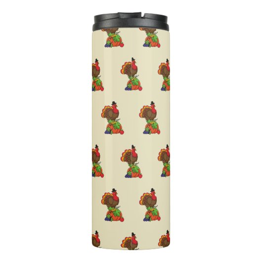 Niedliche Türkei mit ernährtem Erntedank Thermosbecher (Rückseite)