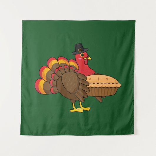 Niedliche Türkei mit Pumpkin Pie Erntedank Wandteppich (Vorderseite)