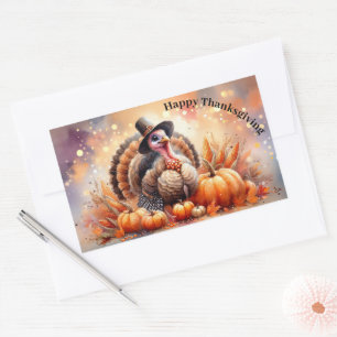 Niedliche Türkei Pilgrim Hat Pumpkins Mais Ernteda Rechteckiger Aufkleber