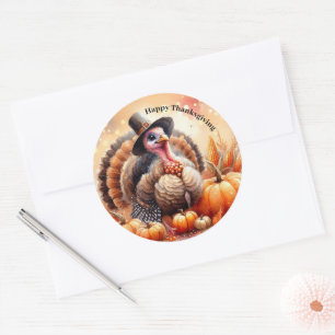Niedliche Türkei Pilgrim Hat Pumpkins Mais Ernteda Runder Aufkleber