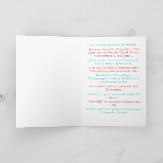 Niedliche Türkei und Erntedank Spaß Fakten Karte (Innenseite)