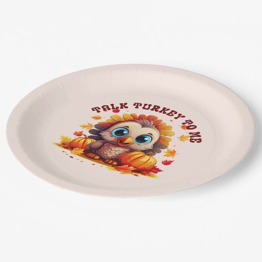 Niedliche Türkei und Herbstblätter Pappteller (Schrägansicht)