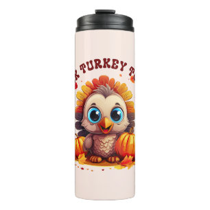 Niedliche Türkei und Herbstblätter Thermosbecher