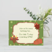 Niedliche Türkei und Pumpkins Erntedank 1. Geburts Einladung (Stehend Vorderseite)