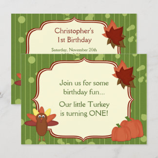 Niedliche Türkei und Pumpkins Erntedank 1. Geburts Einladung