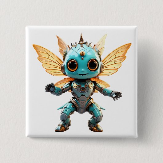 Niedliche Türkis Tanzender Roboter Fee Button (Vorderseite)