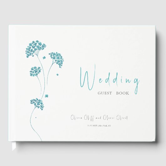 Niedliche türkisfarbene Blume Hochzeit Gästebuch (Vorderseite)