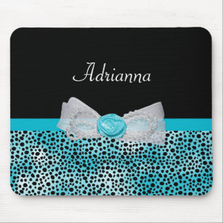 Niedliche türkisfarbene Cheetah Print Frilly Bow u Mousepad