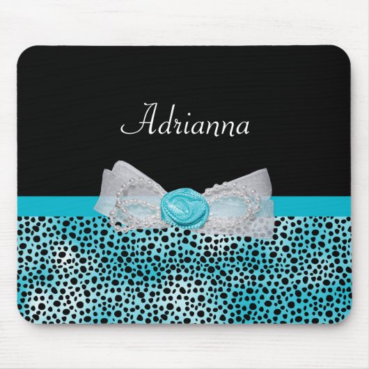 Niedliche türkisfarbene Cheetah Print Frilly Bow u Mousepad (Vorne)