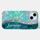 Niedliche türkisfarbene Imitate Glitzer Monogramm Case-Mate iPhone Hülle (Rückseite (Horizontal))