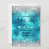 Niedliche türkisfarbene Imitate Glitzer Monogramm Einladung (Vorderseite)