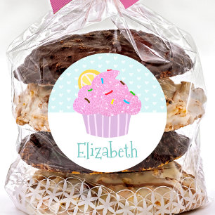 Niedliche türkisfarbene Kuchen Süße moderne Namens Runder Aufkleber