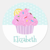 Niedliche türkisfarbene Kuchen Süße moderne Namens Runder Aufkleber (Vorderseite)