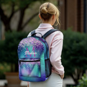 Niedliche türkisfarbene lila Imitate Glitzer Monog Bedruckter Rucksack