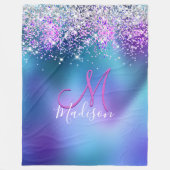 Niedliche türkisfarbene lila Imitate Glitzer Monog Fleecedecke (Vorderseite)