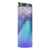 Niedliche türkisfarbene lila Imitate Glitzer Monog Thermosbecher (Nach rechts gedreht)