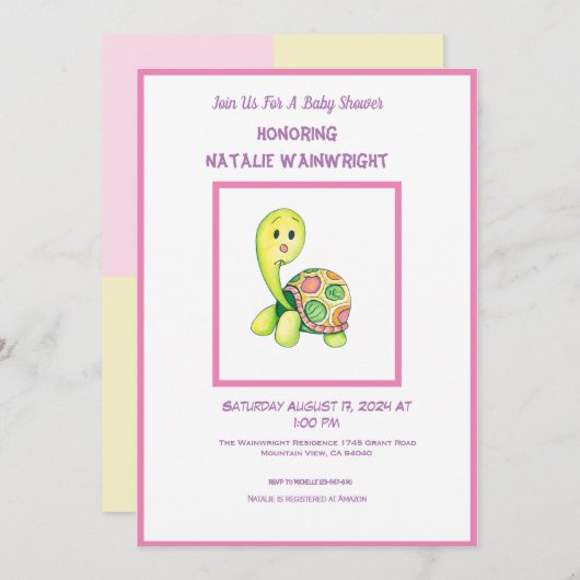 Niedliche Turtle Dusche Einladung (Vorne/Hinten)