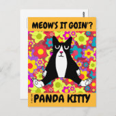 NIEDLICHE TUXEDO CAT ART, PANDA KITTY SITZT AUF POSTKARTE (Vorne/Hinten)