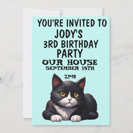 NIEDLICHE TUXEDO CAT KINDER GEBURTSTAG PARTY EINLA EINLADUNG (Vorderseite)