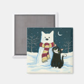 Niedliche Tuxedo Cat und Snowman Painting Magnet (Vorderseite/Rückseite)