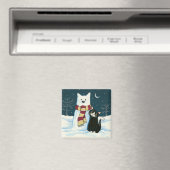 Niedliche Tuxedo Cat und Snowman Painting Magnet (In Situ (Geschirrspüler))