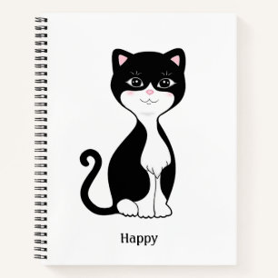 Niedliche Tuxedo Katze auf White Spiral Notebook Notizblock