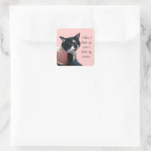 Niedliche Tuxedo-Katze Denken Sie an Peace Custom  Quadratischer Aufkleber (Tasche)