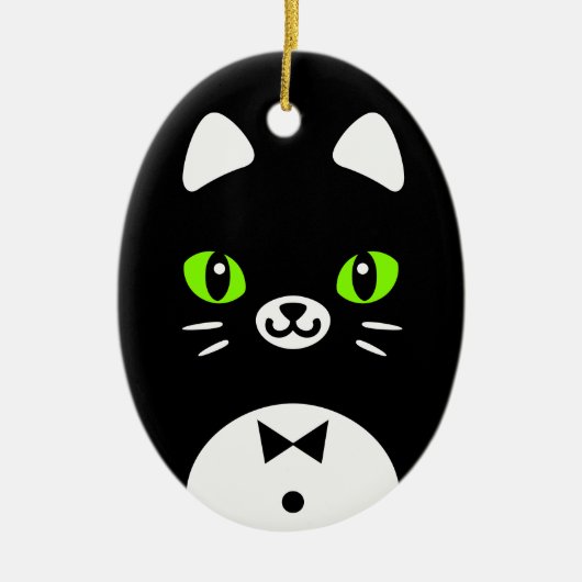 Niedliche Tuxedo-Katze Keramikornament (Vorne)