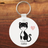Niedliche Tuxedo Katze und Herz Schlüsselanhänger (Rückseite)