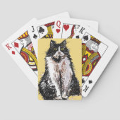 Niedliche Tuxedo Katze Wasserfarben Set Spielkarten (Rückseite)