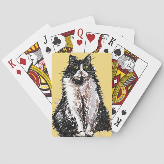 Niedliche Tuxedo Katze Wasserfarben Set Spielkarten (Rückseite)