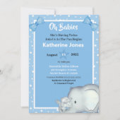 Niedliche Twin Boys Elephant Baby Shower Einladung (Vorderseite)