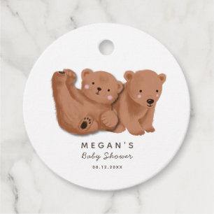 Niedliche Twin Brown Bear Baby Shower Fevor Tags Geschenkanhänger