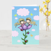 Niedliche Twin Fairies Twin Sister Birthday Card Karte (Gelbe Blume)