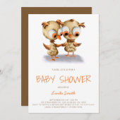 Niedliche Twin Owls Babydusche Einladung (Vorne/Hinten)