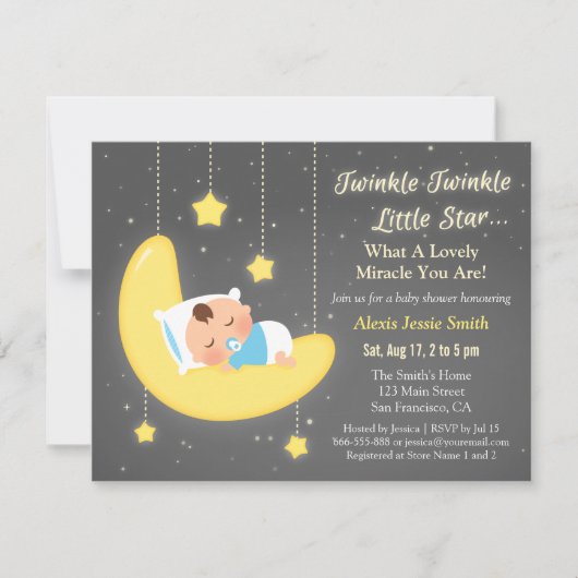 Niedliche Twinkle Twinkle Little Star Baby Dusche Einladung (Vorderseite)