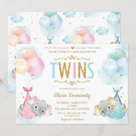 Niedliche Twins Boy Girl Elephant Babydusche Sprin Einladung
