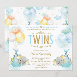 Niedliche Twins Boys Elephant Baby Showküche Einladung