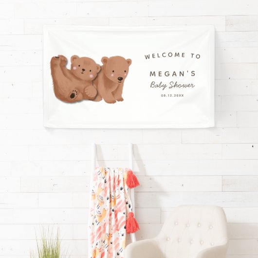 Niedliche Twins Cub Bear Baby Dusche Banner (Insitu)