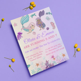Niedliche Twins Mermaids und Pirates Birthday Part Einladung