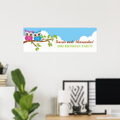 Niedliche Twins Owls auf Branch Girl Boy Birthday  Poster (Heimbüro)