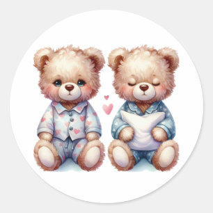 Niedliche Twins - Schlampe Teddy Bears Runder Aufkleber